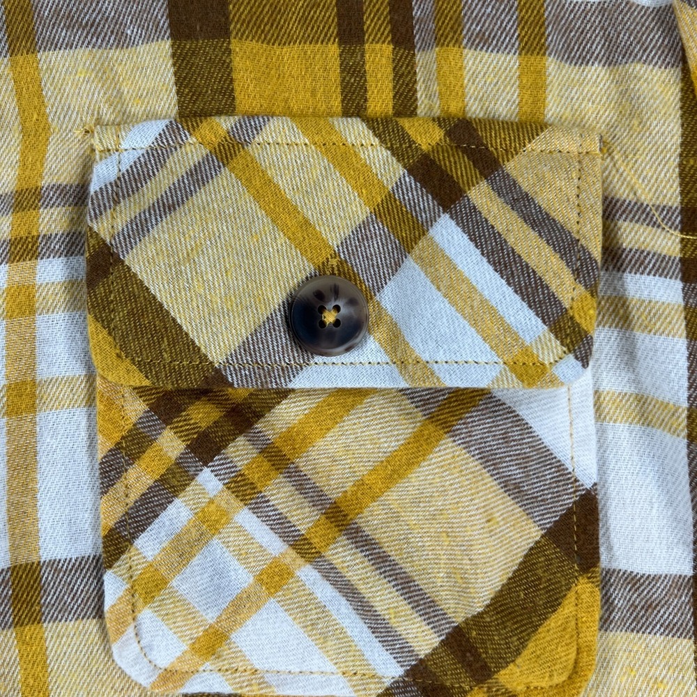Democracy Womens Shirt Medium Yellow Plaid Long Sleeve Button Up Sharp - Picture 4 of 16